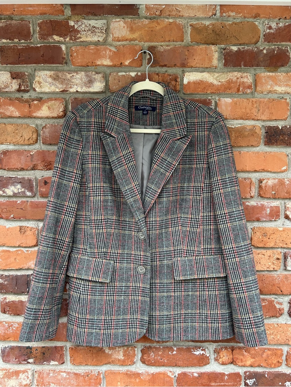 Chadwicks of Boston Multicolor Plaid Wool-Blend Blazer Button Closure 12